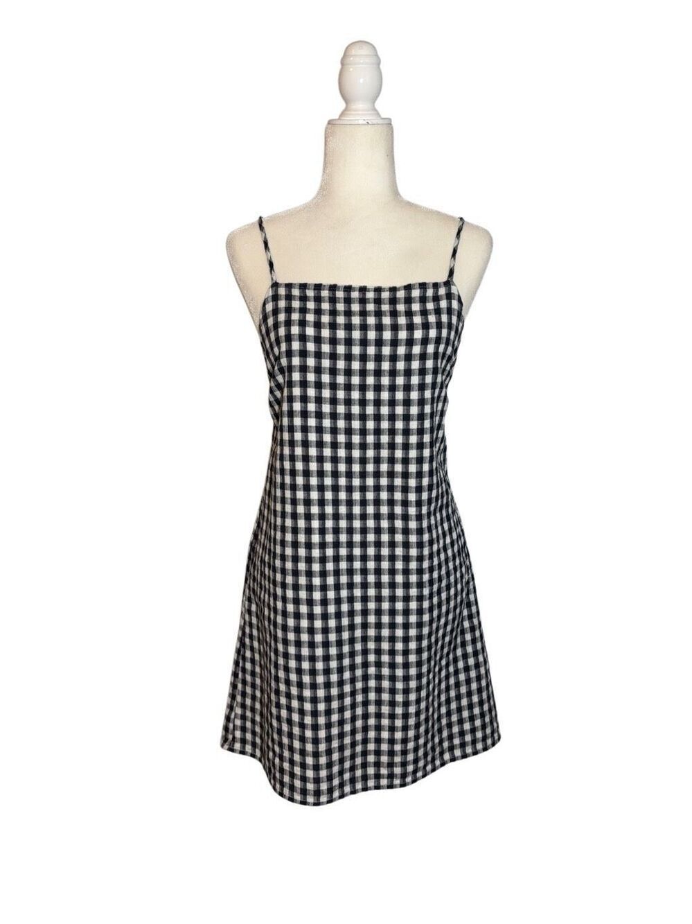 American Eagle navy and white cotton Gingham Tie-back mini dress - M